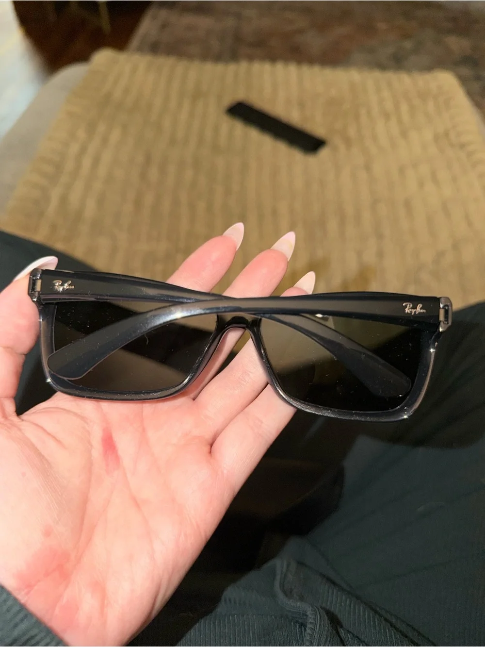 Ray-Ban Black Rectangular Sunglasses with Dark Lenses